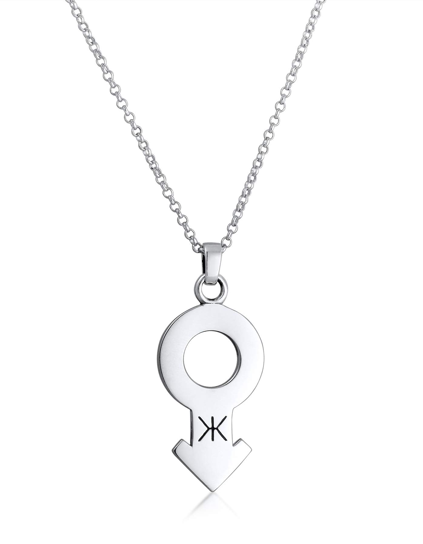 Kuzzoi Men's Necklace with Mars Symbol Pendant (27 mm) in Shiny Look with Logo Oxidised, Solid Chain for Man or Boyfriend, Feminine Chain Made of 925 Sterling Silver, Length 60 cm, Sterling Silver