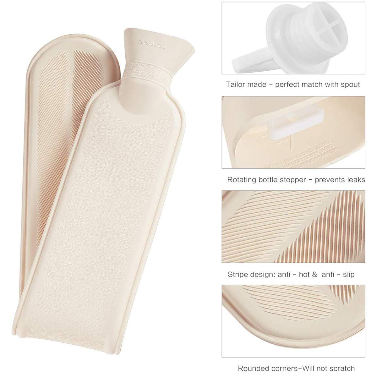 2L Long Hot Water Bottle with Super Soft Fabric Knitted Cover Hot Water Bottle Pure Natural Rubber-72 cm for Back, Neck, Legs (Pink)