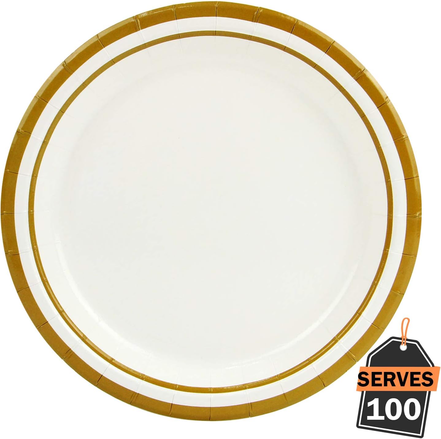 Pack of 100 Gold Rim Disposable Paper Plates, Round 9", Everyday Party Supplies for Appetizer, Lunch, Dinner, or Dessert