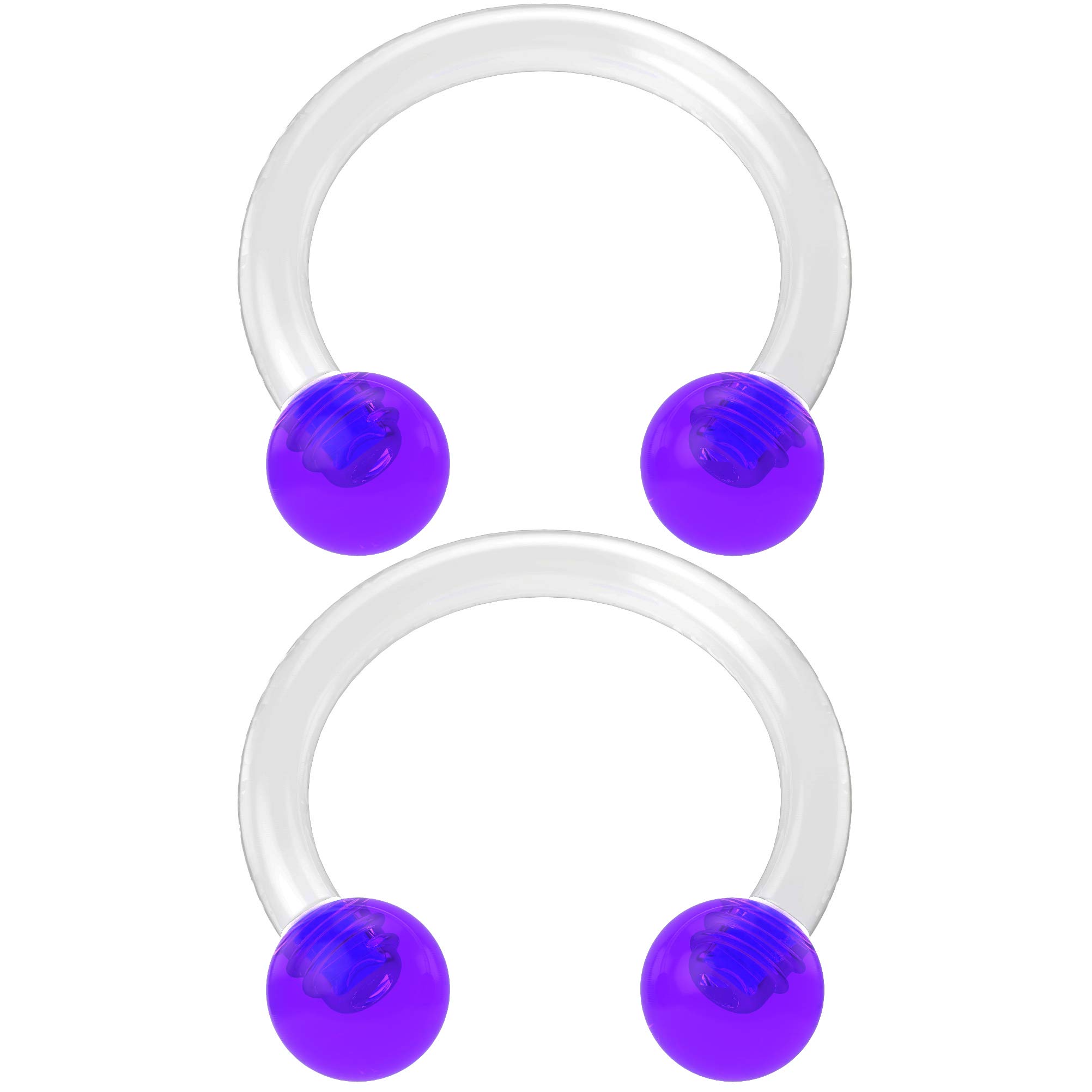 Bling Piercing 2pc 16g 1.2mm Circular Barbell Horseshoe Bar Earring Cartilage Bar Septum Bar Tragus Helix Purple Flexible Acrylic 8mm