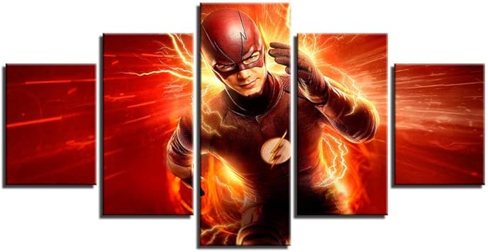 fbhfbh leinwand malerei dekoration modulare leinwand bild 5 panel flash barry allen movie poster malerei wohnzimmer wandbild hd druck 8 x 14 18 22inch with frame amazon de kuche haushalt wohnen