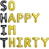 Funny 30th Birthday Ballloons for Him, So Happy IM Thirty Balloons Black and Gold, Happy 30th Birthday Decorations for Men