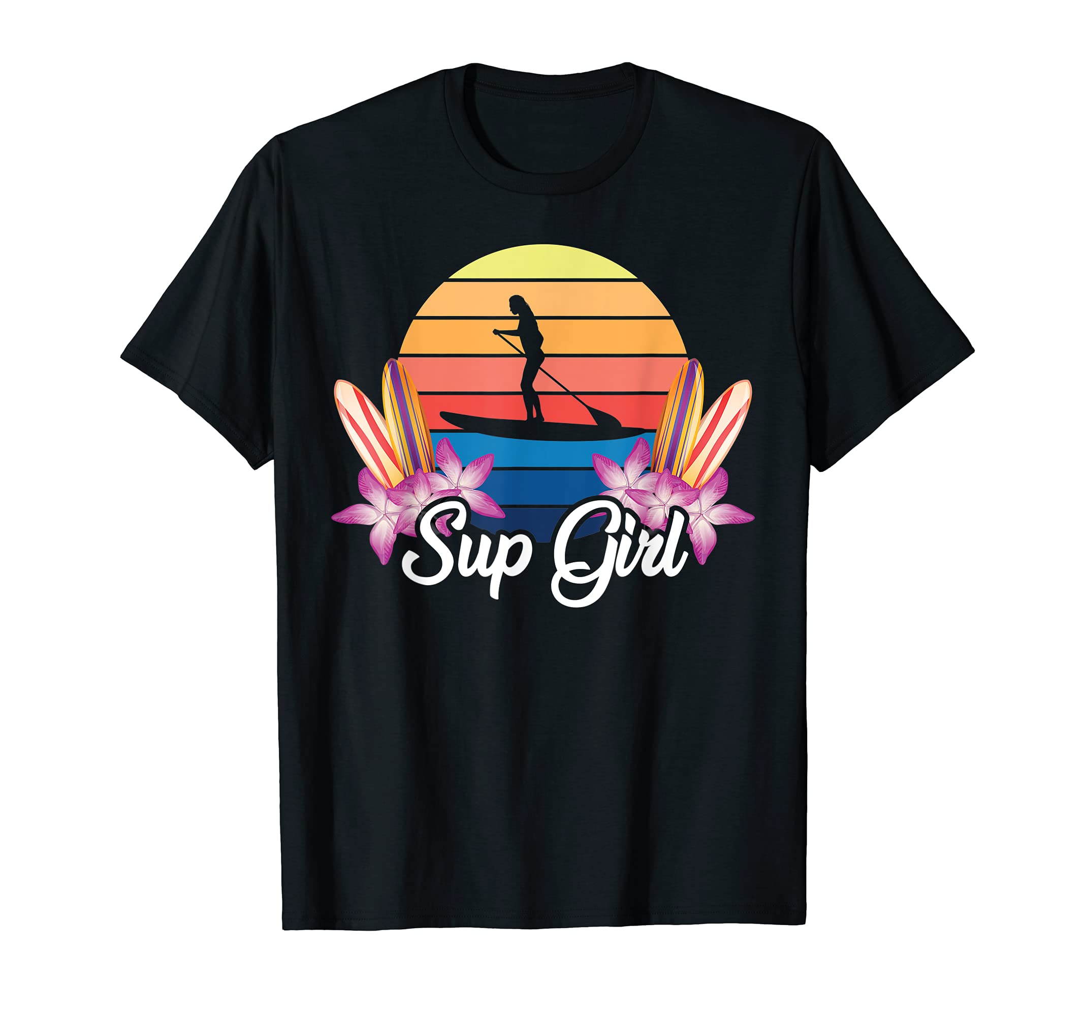 SUP Girl Paddleboarder Women Stand Up Paddling Tropical SUP T-Shirt