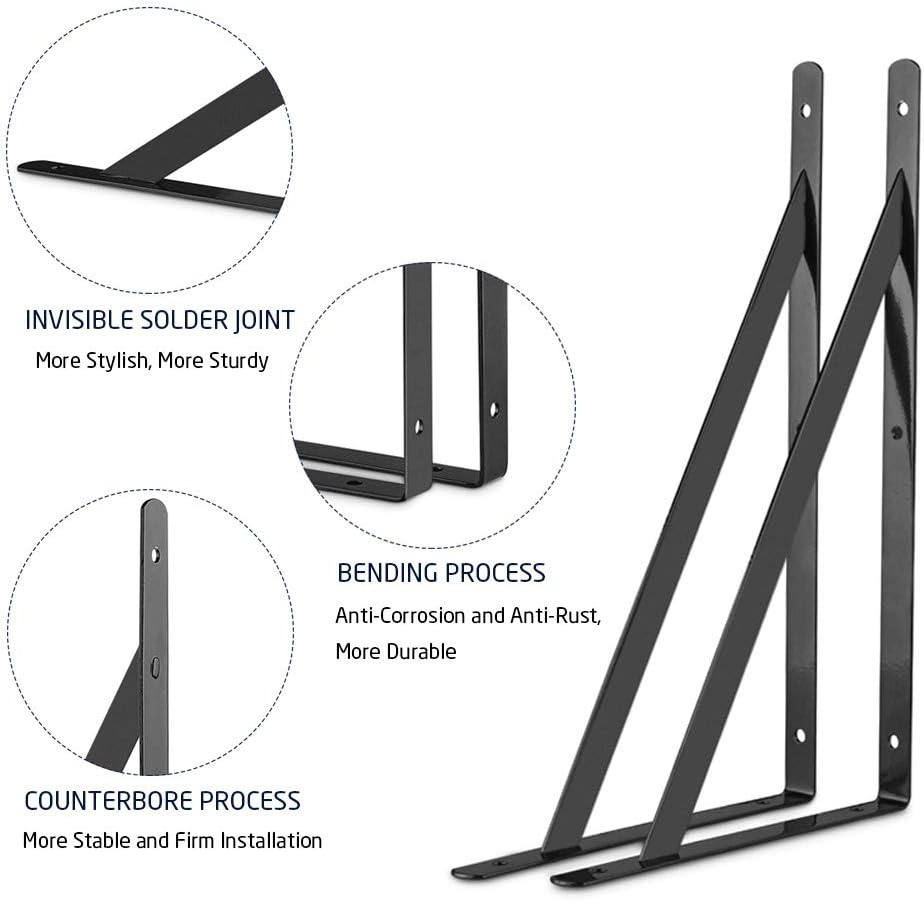 ORIGA 6 Pack 8" shelf brackets, Heavy Duty Black Floating Shelve Triangle Shelf Brackets 90 Degree Shelf Supporter Right Angle Wall Mount Bracket: Home Improvement