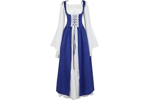 Parlsdy Womens Renaissance Cosplay Costume Medieval Irish Over Dress and Chemise Boho Set Gothic High Waist Gown Dress