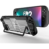 NINKI Grip for Nintendo Switch 2 Case Stand 2025 Thin, Hard Non-Slip Slim PC + TPU Silicone Clear Back Protective Skin for Nintendo Switch 2025 Case Protector for Switch 2 Controller Cover, Black