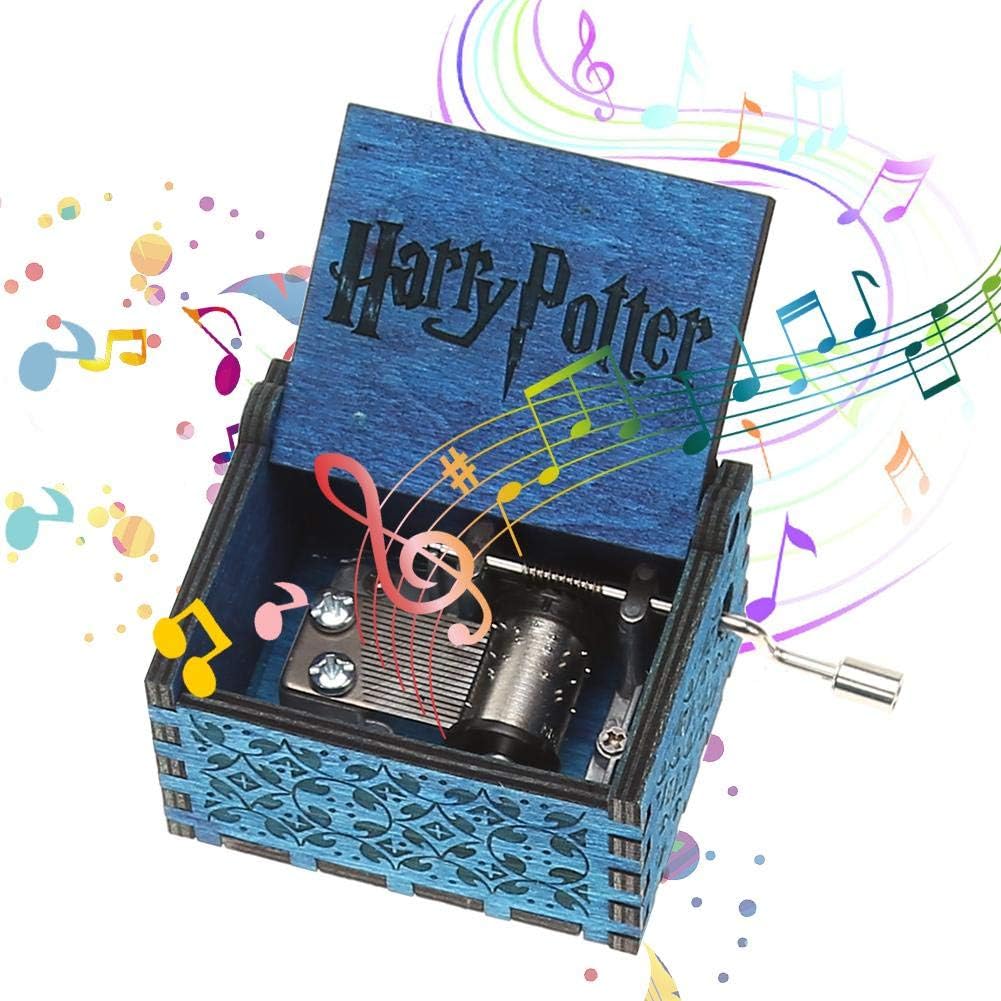 Wood Music Boxes for Daughter, Engraved Vintage Wooden Musical Box Gifts for Wife, Hand Crank Music Box Gifts for Birthday/Christmas/Valentine's Day (C Blue Harry Potter)