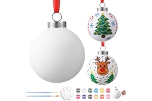 Arrowbash 7 Pcs Ceramic Christmas Ornaments DIY Crafts Paint Your Own Ornaments Ceramic Ornament Include 2 Unpainted Balls 2 Strips of Paints 2 Brushes 1 Palette for Xmas Tree Party Holiday Decoration