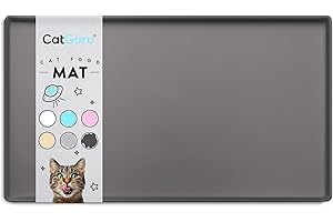 CatGuru Cat Food Mat, Small & Large Feeding Mats, 100% Waterproof Silicone Pet Placemat, Non-Slip Cat Food and Water Bowl or Water Fountain (Small, Carbon)