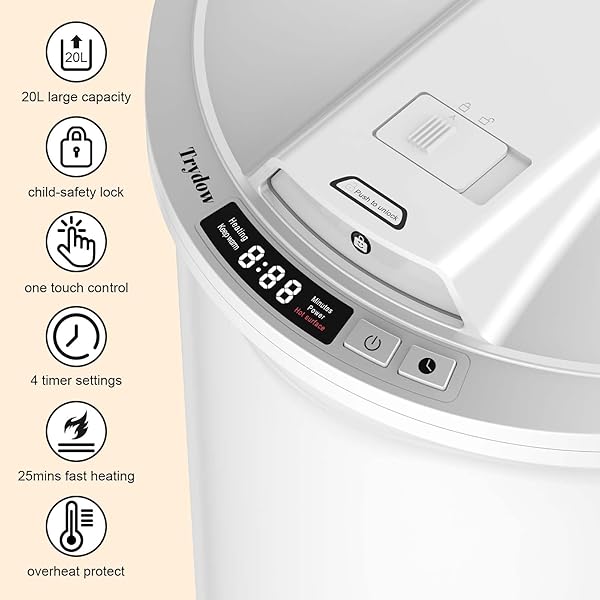 TRYDOW ULTRA LARGE CAPACITY TOWEL WARMER BUCKET, RAPID HEATING WITH TIMER, ONE-BUTTON DIGITAL DISPLAY CONTROL, SAFETY LOCK, GIFTS FOR HIM & HER, AUTO SHUT-OFF, FITS 2 LARGE, BLANKETS, BATHROBES, PJ’S