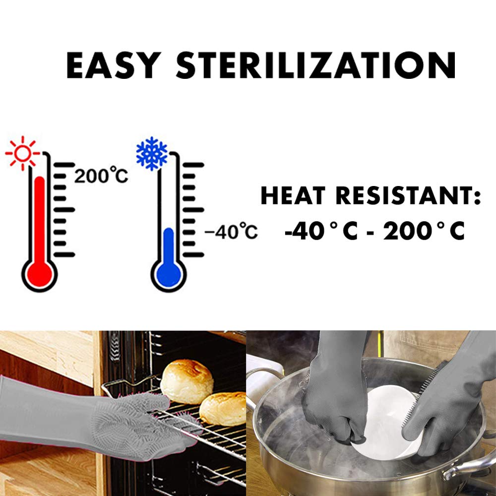 Upgrade Magic Silicone Cleaning Gloves Dishwashing Scrubber, Reusable Brush Scrubber Gloves with Bristles, Heat Resistant, Multi-functional, Perfect for Dish washing, Kitchen, Bathroom, Car and More