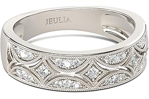 Jeulia Womens Wide Eternity Ring Wedding Band, Milgrain Round Cut 18k White Gold Plated Eternity Band Ring Romantic Birthday Anniversary Jewelry with Gift Box