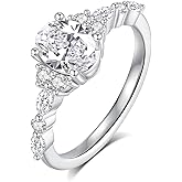 JEYHLOPX Oval Cut Moissanite Engagement Ring For Women 18K White Gold Plated S925 Sterling Silver Ring For Her