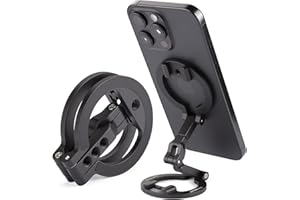 SHINEWEE Dual Magnetic Ring Phone Mount - Foldable 360° Rotation CNC Aluminum Stand,1/4" Screw,Cold Shoe Interface, Hands-Free Holder for Live Streaming, Selfies & Multi-Device Use