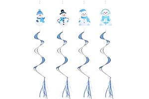 Beeveer 4 Pcs 51'' Snowman Wind Socks for Outdoor Winter Wind Spinners Winter Snowflake Spirals Streamers Hanging Nylon Fabric Snowman Windsock for Christmas Holiday Yard Balcony Outdoor Decorations