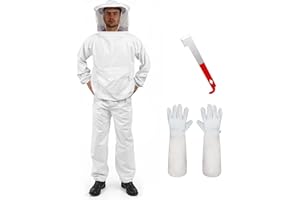 POLLIBEE Professional Bee Suit for Men Women,Beekeeper Suits with Beekeeping Glove &Ventilated Hood, Full Body Suit with J Hook for Bee Keeper Catcher