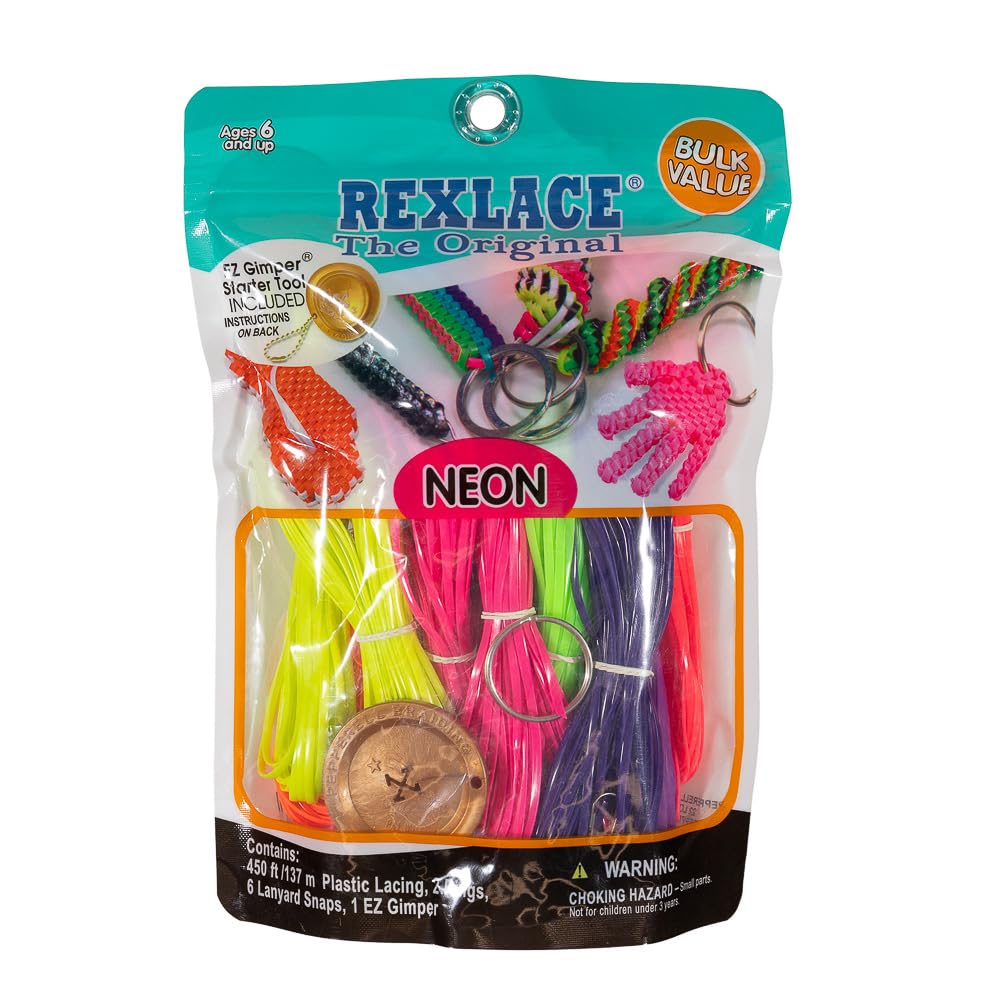 Pepperell Rexlace Cord 450 FT 2 Rings 6 Lanyard Snaps EZ Gimper Beading Line Kit - Neon