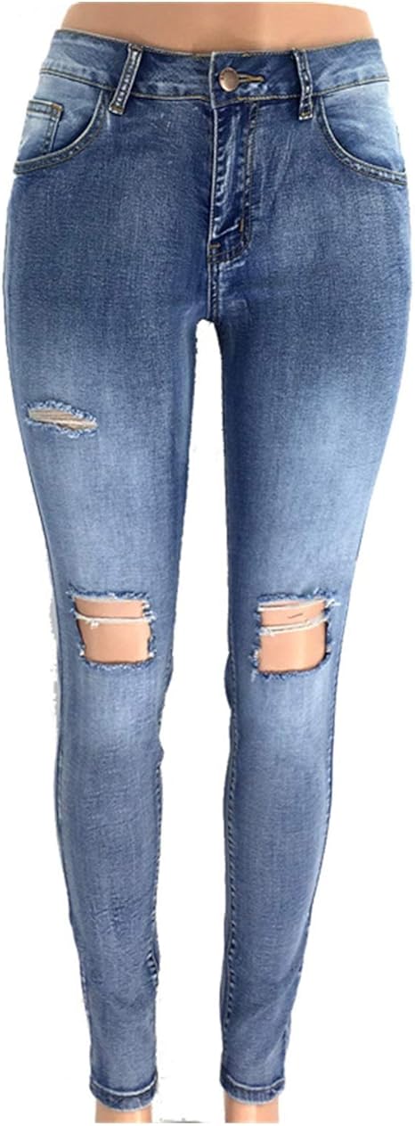 Amazon Co Jp Dhsx 女性ジーンズスリムスキニーハイウエストジェギングストレッチデニムズボン高層スキニーリッピングレディースジーンズ ストレッチタイトジーンズ Color Blue Size Medium ホーム キッチン