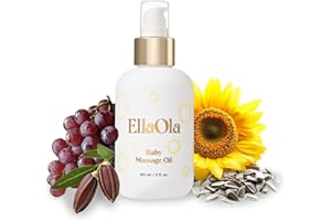 ELLAOLA Organic Moisturizing Baby Massage Oil - Non Greasy Formula Made With Natural Jojoba, Sunflower, and Argan Oil to Hydrate Skin and Protect Against Cradle Cap | 5 fl. oz.