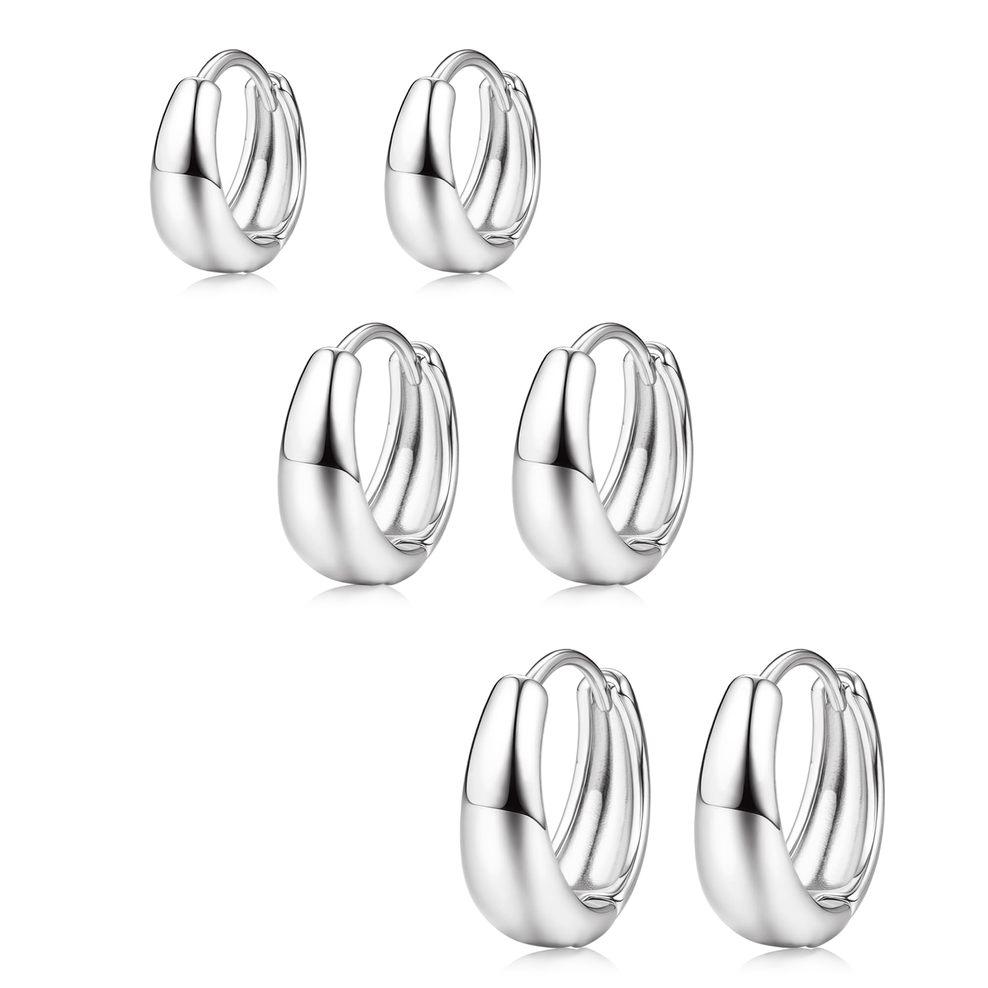 Photo 1 of 3Pairs Silver Plated Hoop Earrings Set for Women Chunky Earring Hypoallergenic Small Huggie Hoops Lightweight Tiny Thick Trendy Hoop Earrings Stacks for Multiple Piercing