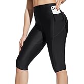 baleaf Women's 14" High Waisted Swim Capris Long Swim Shorts Knee Length UPF50+ Swimsuit with Liner and Pockets
