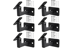 RealPlus Handrail Brackets Adjustable Heavy Duty Steel Hand Rail Brackets for Indoor Staircase Stair Banister Railing, Black (Pack of 6)