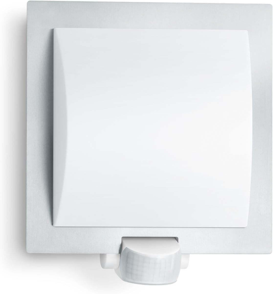 Steinel Außenleuchte L 20 silber, Wandleuchte mit 180° Bewegungsmelder, Max. 10 m Reichweite, schlagfest, E27, Max. 60 W