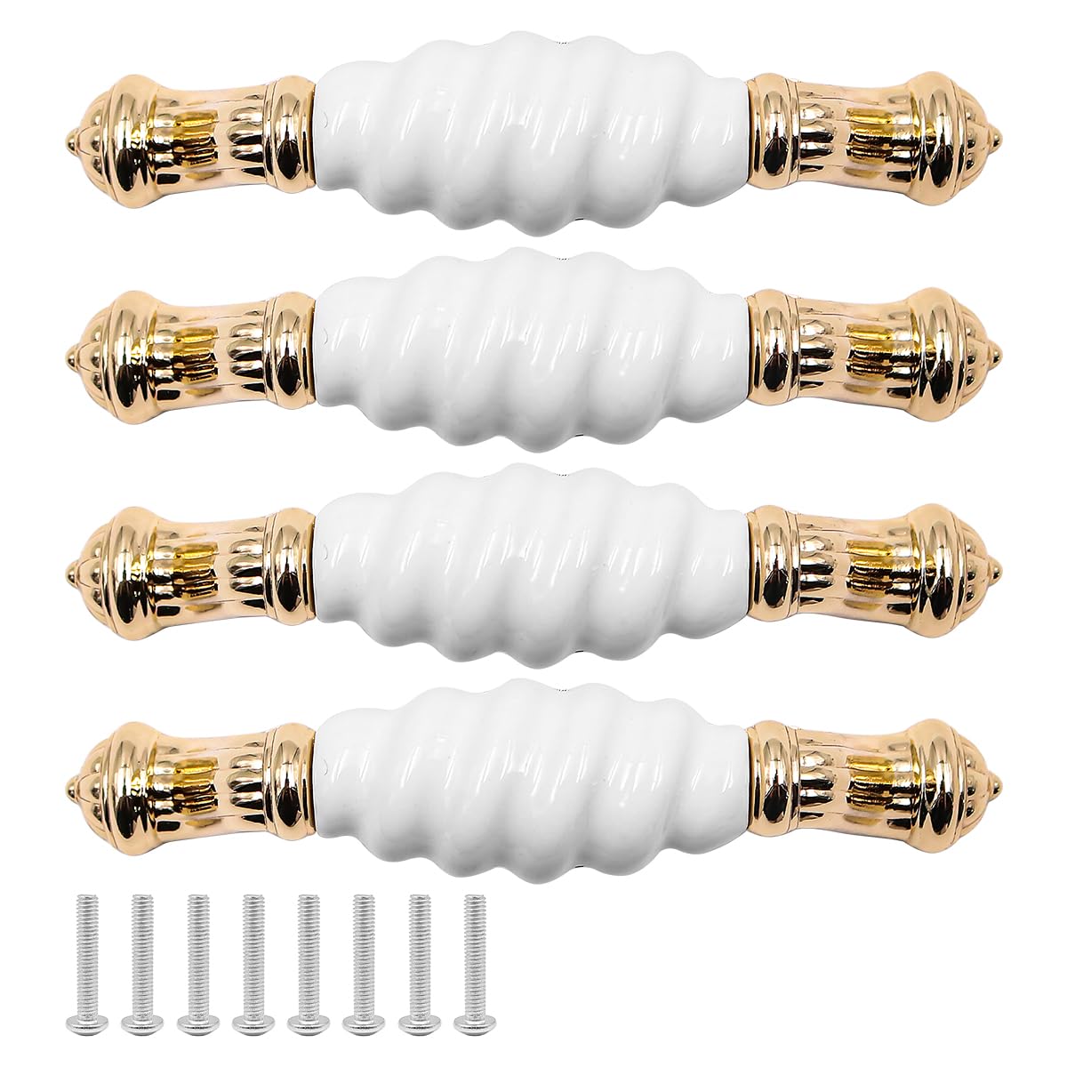 ZONADAH Set of 4 Cabinet Handles, Hole Distance 96mm, Total 115mm, White Ceramics & Gold Plated Cabinet Pull Handles, Furniture Drawer Cabinet Copper Cup Handles for Cupboard Wardrobe Dressers
