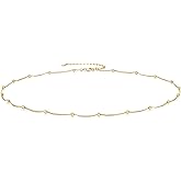 EPIRORA Choker Necklace for Women 925 Sterling Silver Gold Plated Dainty Satellite Bead Chain Pendant Minimalist Jewelry, 16''+2"