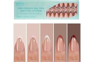 150Pcs French Gel Nail Tips Almond, Vansiho Medium Nail Tips, Pre-French Tips Press on Nails, Acrylic Fake Nails for Nail Art DIY 15 Sizes