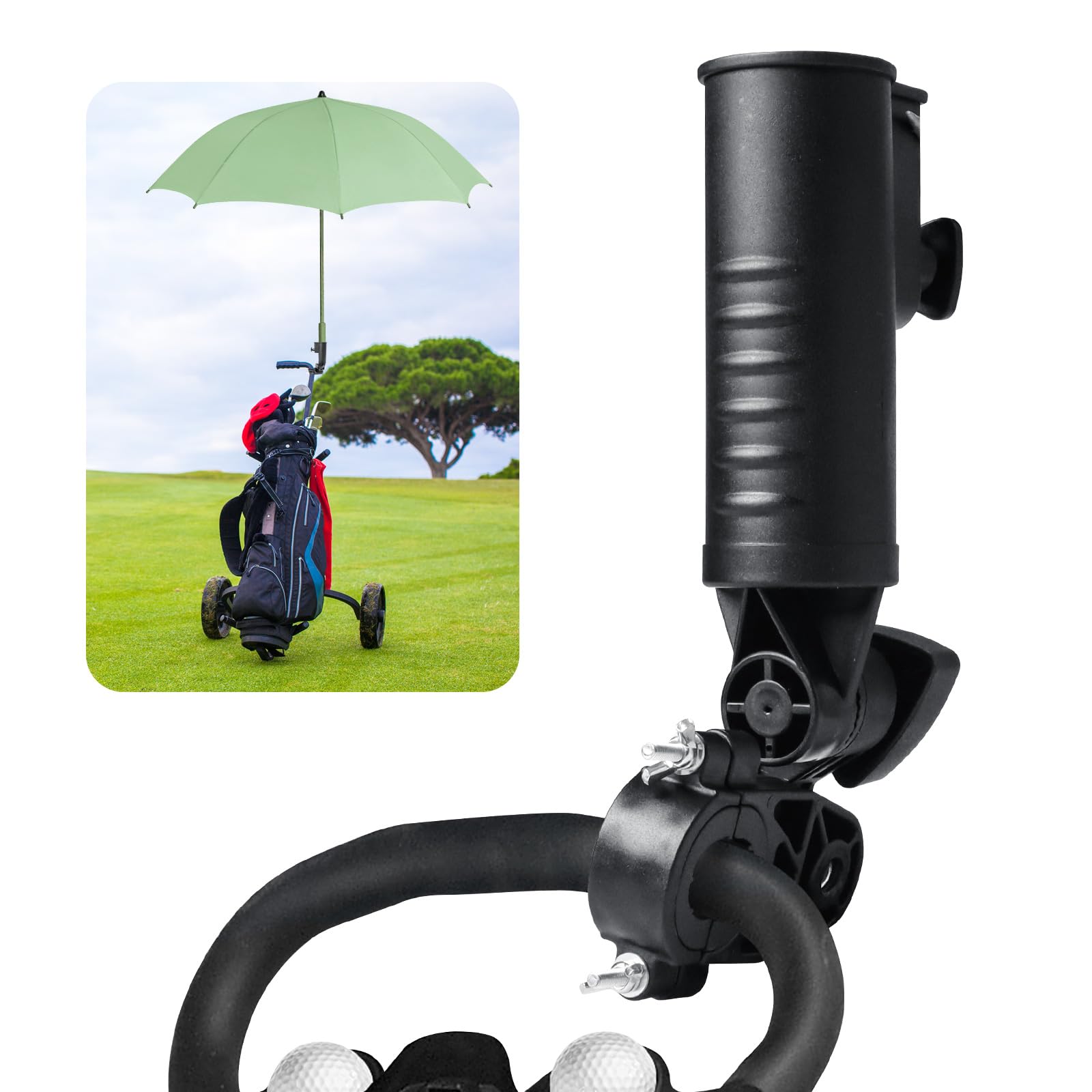 Golf Cart Umbrella Holder Universal Deluxe Size Adjustable Easy to Install ,Golf Trolley Umbrella Holder Accessories Suitable for Bike Stroller Fishing Beach Chair Wheelchair Color Black (Black)