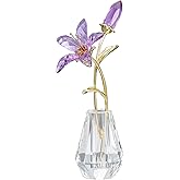 RONG Kristo Crystal Lily Figurine, Glass Flowers with Stem,Flower Collectible Gifts for Woman, Wedding Party Decor(Purple)