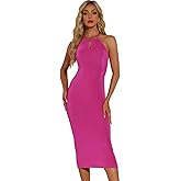 Allegra K Halter Neck Dress for Women's Keyhole Front Backless Party Cocktail Midi Dresses