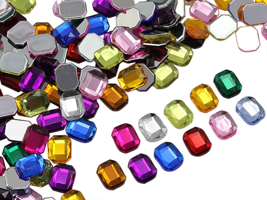 10x8mm Assorted Colors Flat Back Acrylic Octagon Jewels High Quality Pro Grade - 200 Pieces