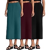 Huukeay 3 Pack Long Maxi Skirts for Women, Back Slit Ankle Length Casual Skirts Elastic Waist Soft Pencil Skirts with Pockets