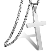 RS Cross Necklace for Men Boys Women 16-24 Inches Stainless Steel Cross Pendant Chain Religious Gift