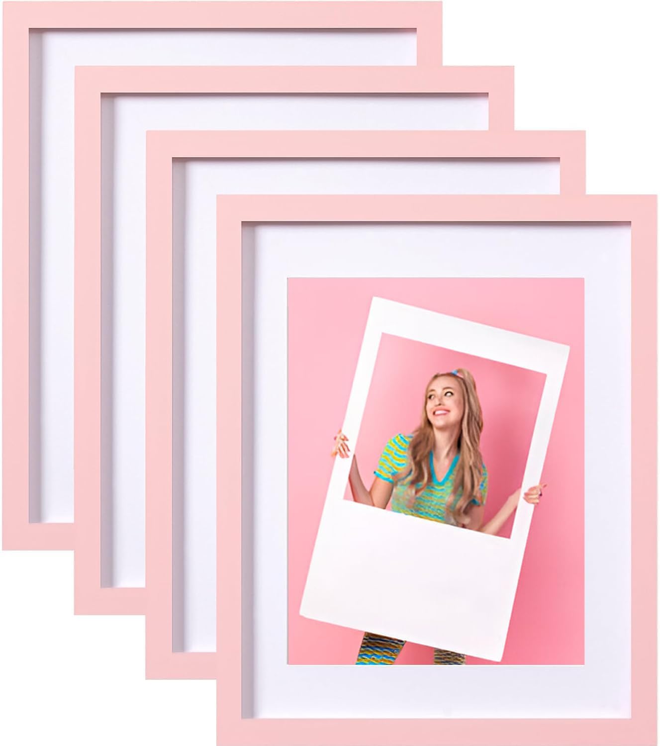 Photo 1 of eletecpro 11x14 Picture Frame 4 Pack Made of Solid Wood and Strong Real Glass, Display 8x10 and 8.5x11 Photos with Mat or 8x10 Without Mat, Room Decor for Wall and Tabletop, Gallery Gifts Pink