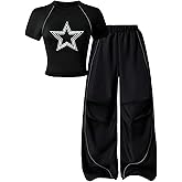 SOLY HUX Girl's 2 Piece Outfits Y2k Graphic T Shirt Tops and Wide Leg Pants Set Streetwear Clothing Sets