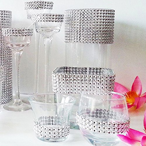 Color Scissor 4 Row 10 Yard Acrylic Rhinestone Diamond Ribbon Roll, Rhinestone Trim For Wedding Cakes, Birthday, Arts and Crafts (Silver) - Thumbnail 4