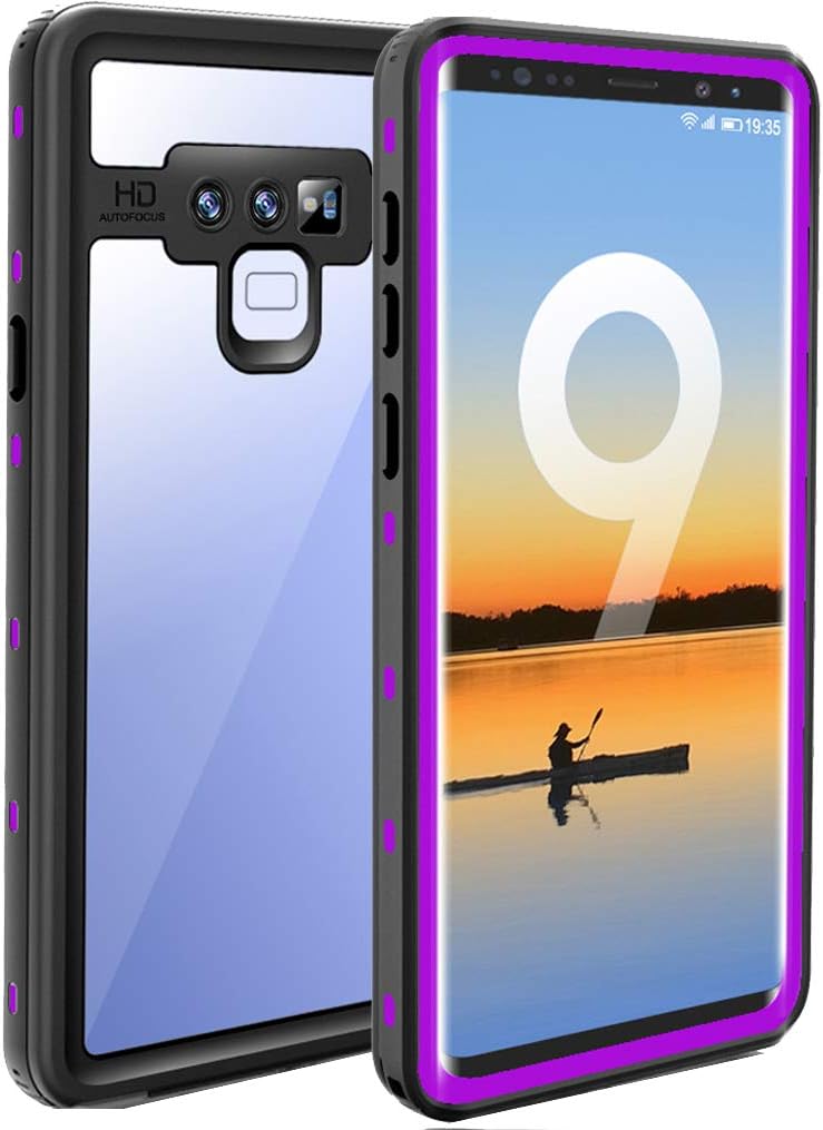 Tomplus Samsung Galaxy Note 9 Waterproof Case, Built-in Screen Full-Body Protector Shockproof Snowproof Dirtproof IP68 Certified Waterproof Case for Samsung Galaxy Note 9 - Clear&Purple