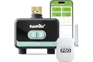 RainPoint 2 Zone WiFi Water Timer with Gateway(Blue, Brass Inlet)