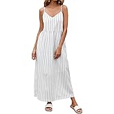 YEXPINE Spaghetti Strap Maxi Dress for Women Sleeveless V Neck Summer Flowy Cami Dress Beach Long Dresses with Pockets