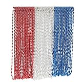 Juvale 72-Pack 32-Inch Party Costume Bead Necklaces for 4th of July, Independence Day, Mardi Gras, Red, White-Silver and Blue