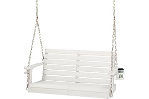VINGLI Heavy Duty 1600 LBS HDPE Porch Swing Outdoor with Rotatable Cup Holder, 4 FT Patio Bench Swing with Adjustable Chains, 2 Person Hanging Porch Swing Chair for Porch, Yard, Tree, Garden - White
