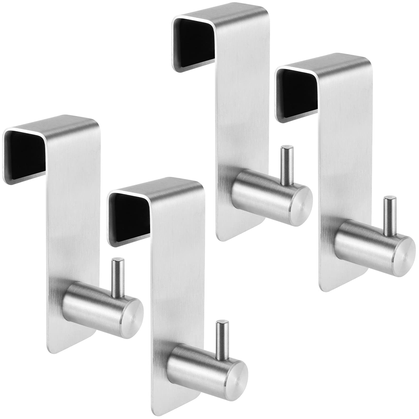 ZEONHEI 4Pcs Over Door Hooks 20mm Towel Holder Hooks Stainless Steel Clothes Hooks No Drilling Over Cabinet Door Hooks for Coat Robe Hat Towel Bedrooms Bathroom (Silver)
