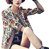 Buenos Ninos Women's 3/4 Sleeve Ethnic Cardigan Printed Flyaway Jacket Coat