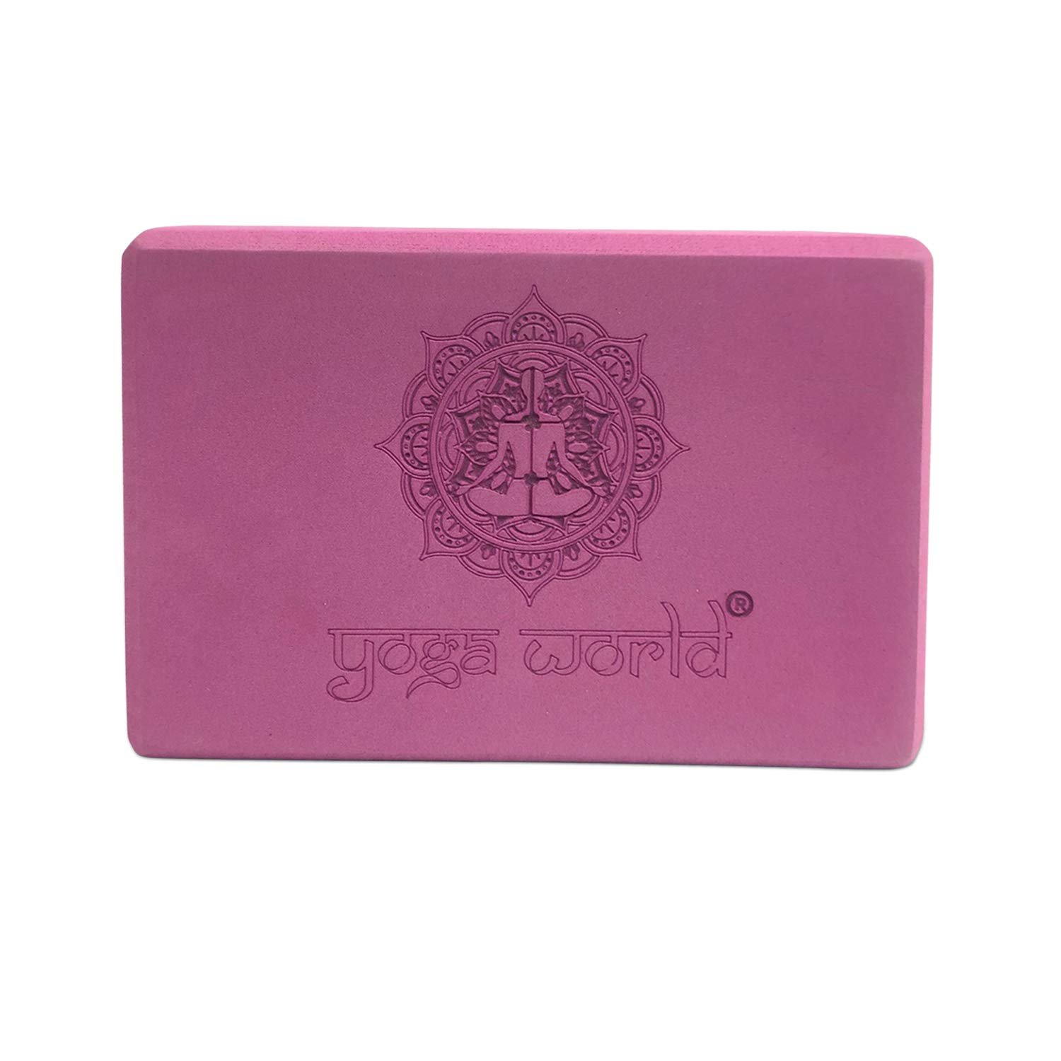 Yoga World EVA Yoga Blocks - High Density and Non-Slip Bricks for Pilates, Stability, Fitness - Rounded Edges for Secure Grip - Easy-to-Clean Exercise Accessories - 22.8x15.2x7.6cm, 360g (Pink)
