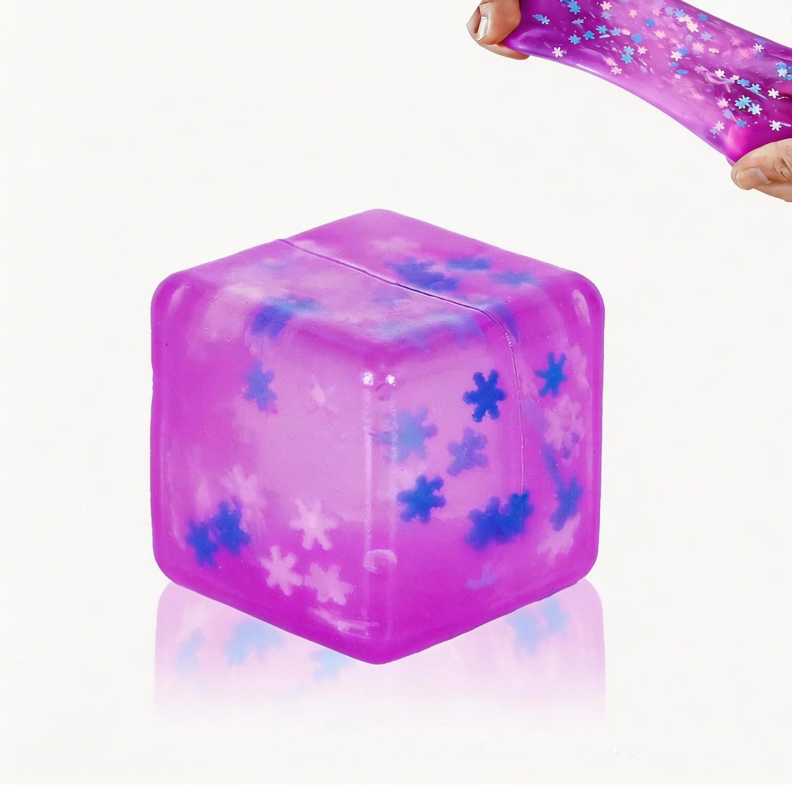 Stress Balls Ice Cube with Snowflakes 1.97", Snow Pieces Silent Nice Square Shape Anxiety Sensory Squishy Fidget Toy Slow Rise(Purple)