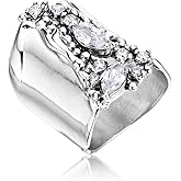 JEAN RACHEL JEWELRY 925 Sterling Silver Ring - Shield Ring with Cubic Zirconia - Vintage Design Statement Rings for Women - Hypoallergenic, Lead & Nickel Free Jewelry Artisan Handcrafted Collection