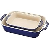 Staub 2-Pc Rectangular Ceramic Baking Dish Set, Oven Safe Up To 570°F, Blue | Oven-to-Table for Casseroles, Lasagnas, & Roast